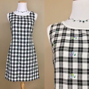 Vintage 90s Plaid Floral Embroidery Tank Dress